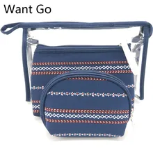 Want Go 3 unids/set de bolsos de maquillaje Vintage para mujer, neceser de viaje, organizador, cremallera a rayas, almacenamiento, lavado, bolsa neceser, bolsa de aseo