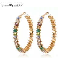 Joyas hechas a mano! SHIPEI 2017 Elegante Multicolor Del Aro Pendientes en Oro Plateado con AAA Diamante De Imitación, Pendiente de La Manera para mujeres