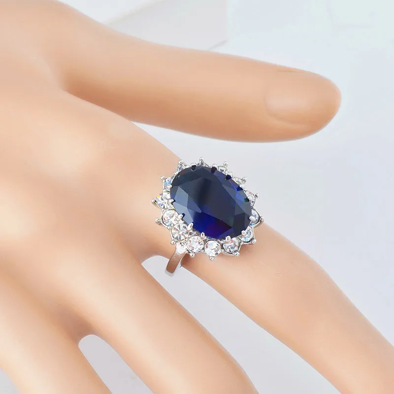 Bamos белый/синий овальный CZ кольцо ретро принцесса обручальное кольцо с камнем для женщин 925 пробы заполненные серебром геометрические ювелирные изделия