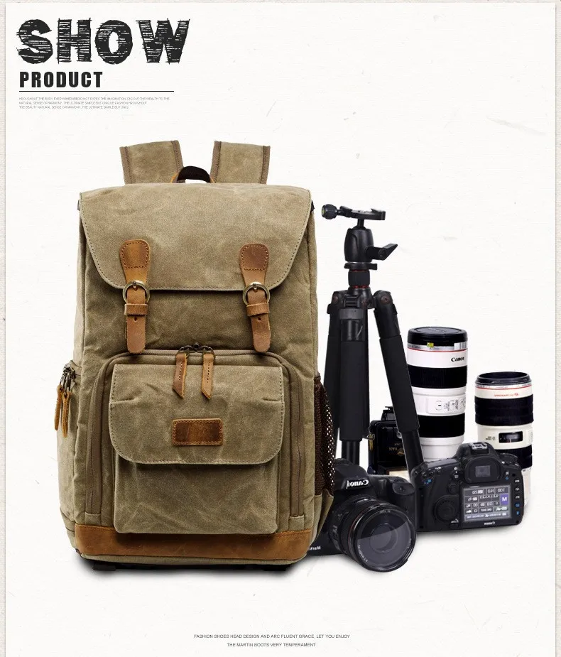 Front Display of Waterproof Canvas Camera Bag