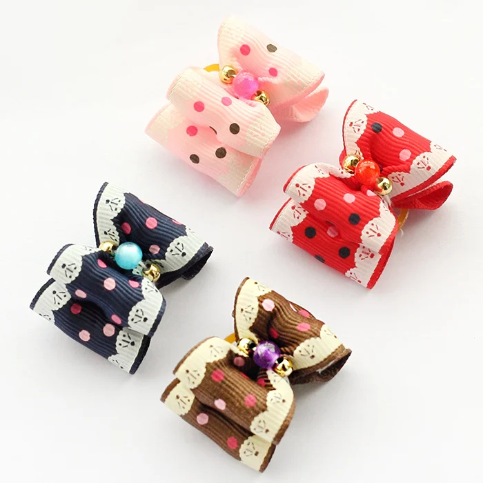 Handmade Accessory Grooming Mini Polka Dot Ribbon Dog Bow Pet Boutique Headdress .