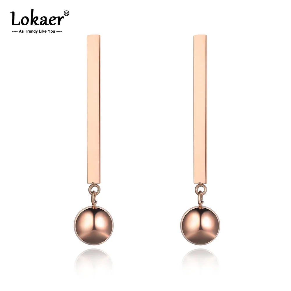 

Lokaer OL Style Stainless Steel Round Ball Dangle Earrings For Women Trendy Rose Gold Ear Jewelry Party Anniversary Gift E19044