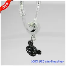 Подходит Для Всех Браслетов Micky Sparking Ear Hat серебряные подвески с черным CZ новые серебряные бусины 925 пробы DIY ювелирные изделия оптом 09136