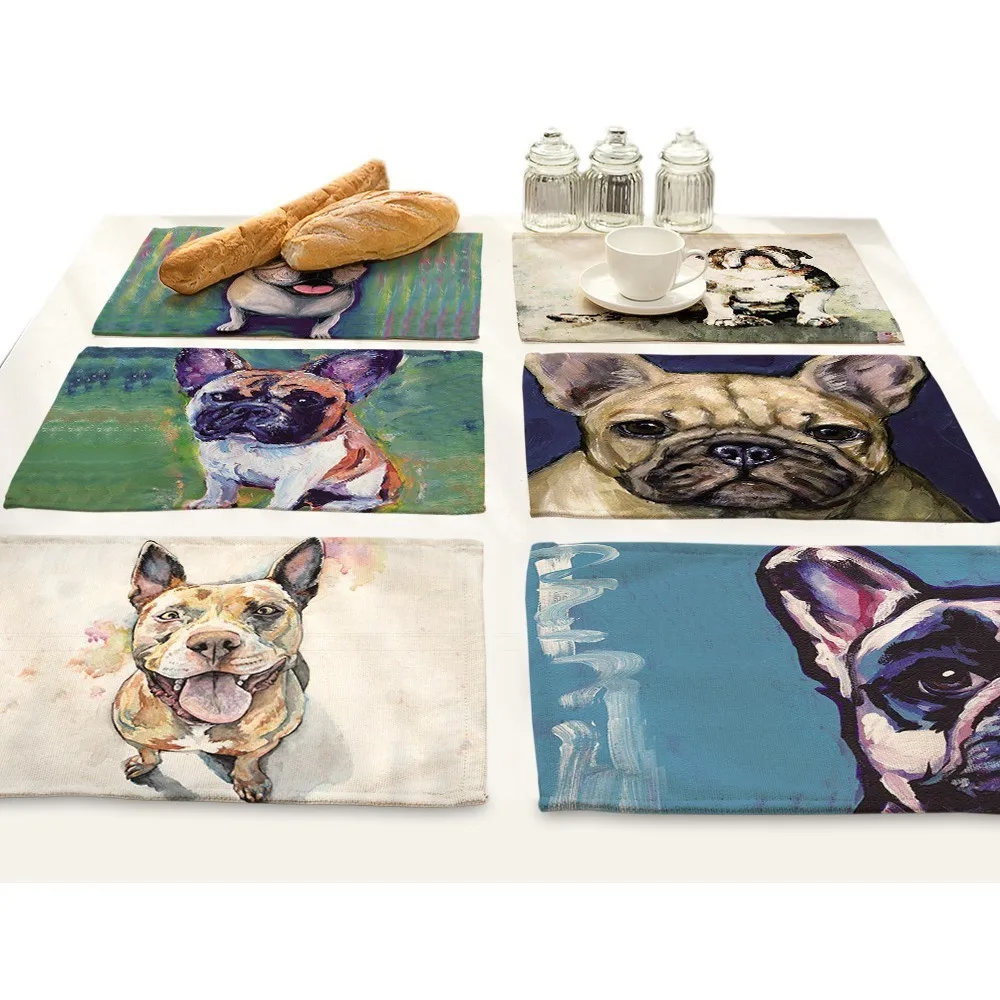 

Coloured Drawing Dog Animal Printing Cup Coaster Tableware Placemat Bowl Mat Pad Cloth Table Set Home Accessories Kitchen Goods