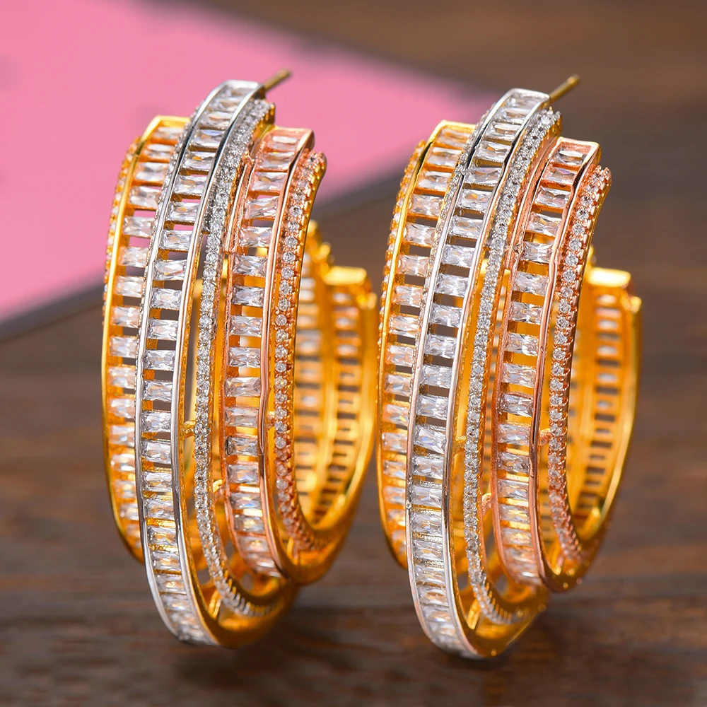 

missvikki Luxury Braid Geometry Cubic Zircon Super Party Big Hoop Earrings For Women Wedding Fashion Jewelry Trendy Hoop Earring