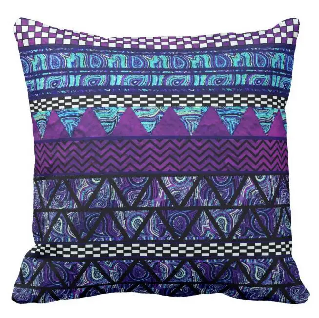 Deep Purple Bohemian Tribal Throw Pillow Stripes Pattern Cushion Cover