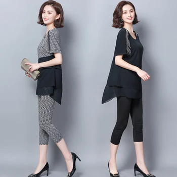 

Summer Style Stitching Plus Size Two Piece Set Woman Suit Year-old Female Costume Conjunto Feminino Ensemble Femme Survetement