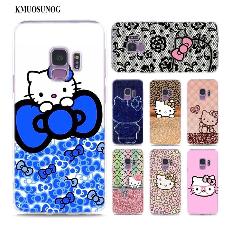 

Transparent Soft Silicone Phone Case Pink Hello kitty cat for Samsung Galaxy Note 9 8 S9 S8 Plus S7 S6 Edge S5 S4 Mini