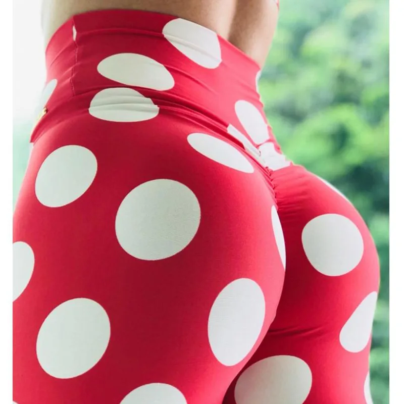 

2019 Fashion White Big Dot Printed Red Leggings Put Hip Up Elastic High Waist Leggings Fitness Women Slim Skinny Pants