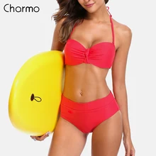 Charmo Women Bikini Set Low Waist Swimsuit swimwear back Bandage Bikini Sexy Push Up Vintage Bathing Suit bow-knot Beachwear low back surplice swimsuit