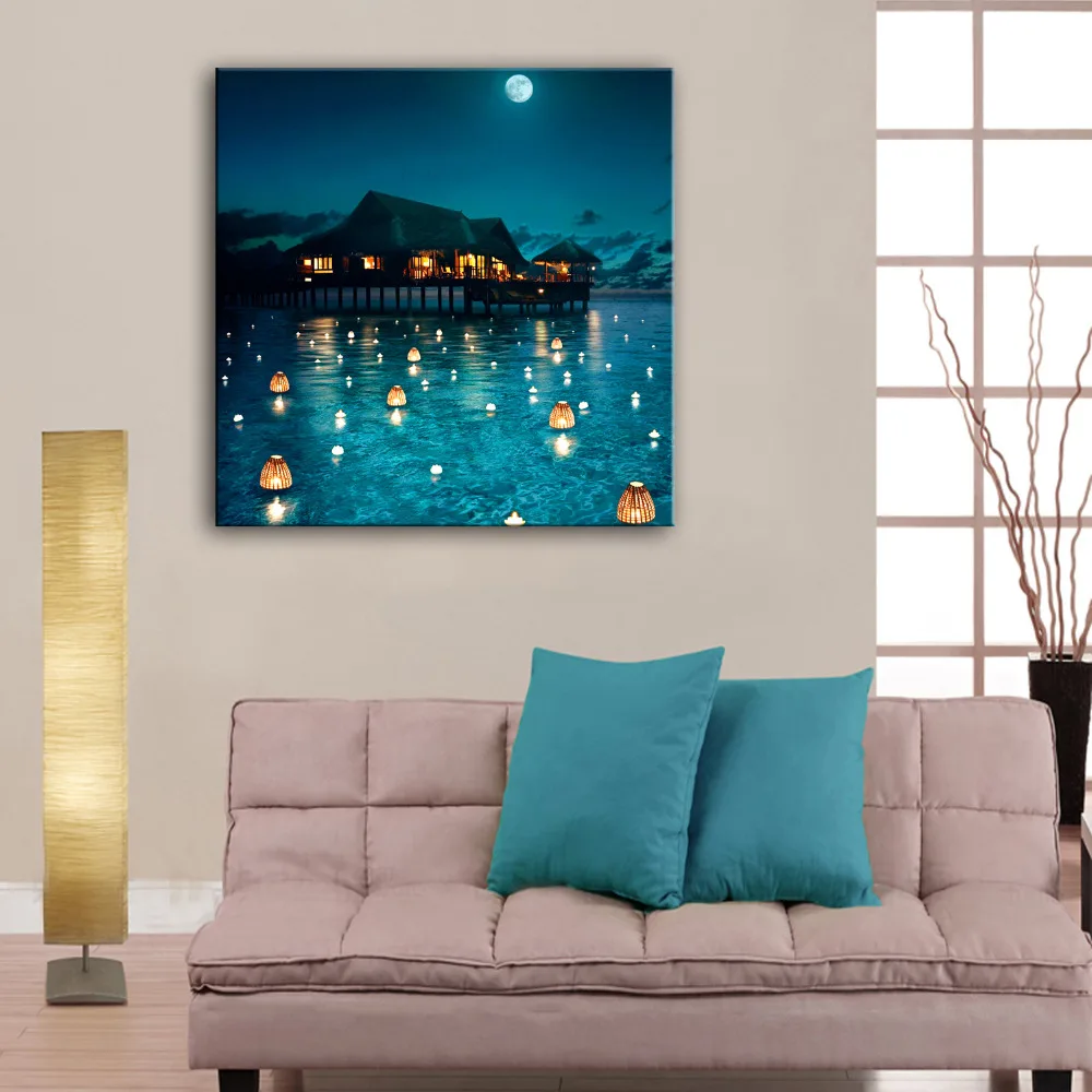 

Stretched Canvas Prints Water Lamp LED Flashing Optical Fiber Print LED Wall Art LED Decorations