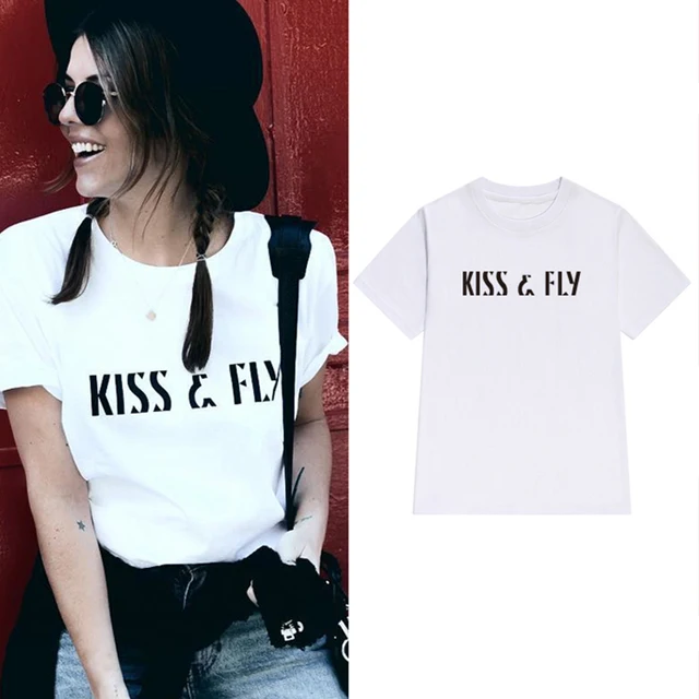 Summer Couples tops Casual Female T Shirt female KISS FLY letter print