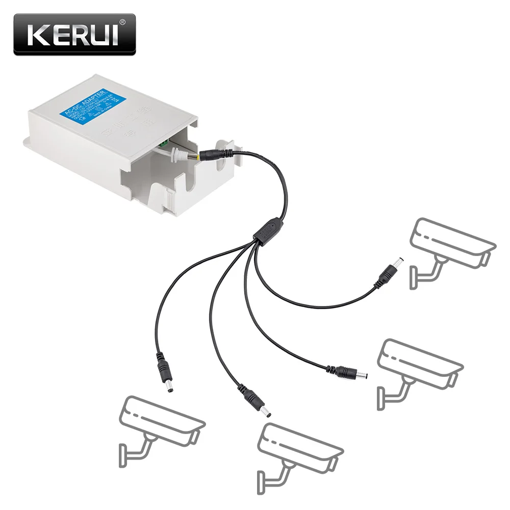 Vente KERUI AC DC 12 V 3A Alimentation pour Extérieur Avec 4 Way Diviseur de Puissance câble 1 Mâle À 4 Dual Femme Cordon 2.1mm Pour Caméra IP Extérieure