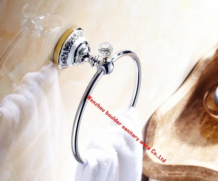 Роскошное Кристальное и Латунное розовое золото античное медное черное кольцо для полотенец из хрома, держатель для полотенец, аксессуары для ванной комнаты в стене