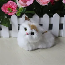 JOY-JOYTOWN Real Fur Simulation Animal Cat Handmade with Basket Plush Animals Toys Doll Gifts for Children or Room