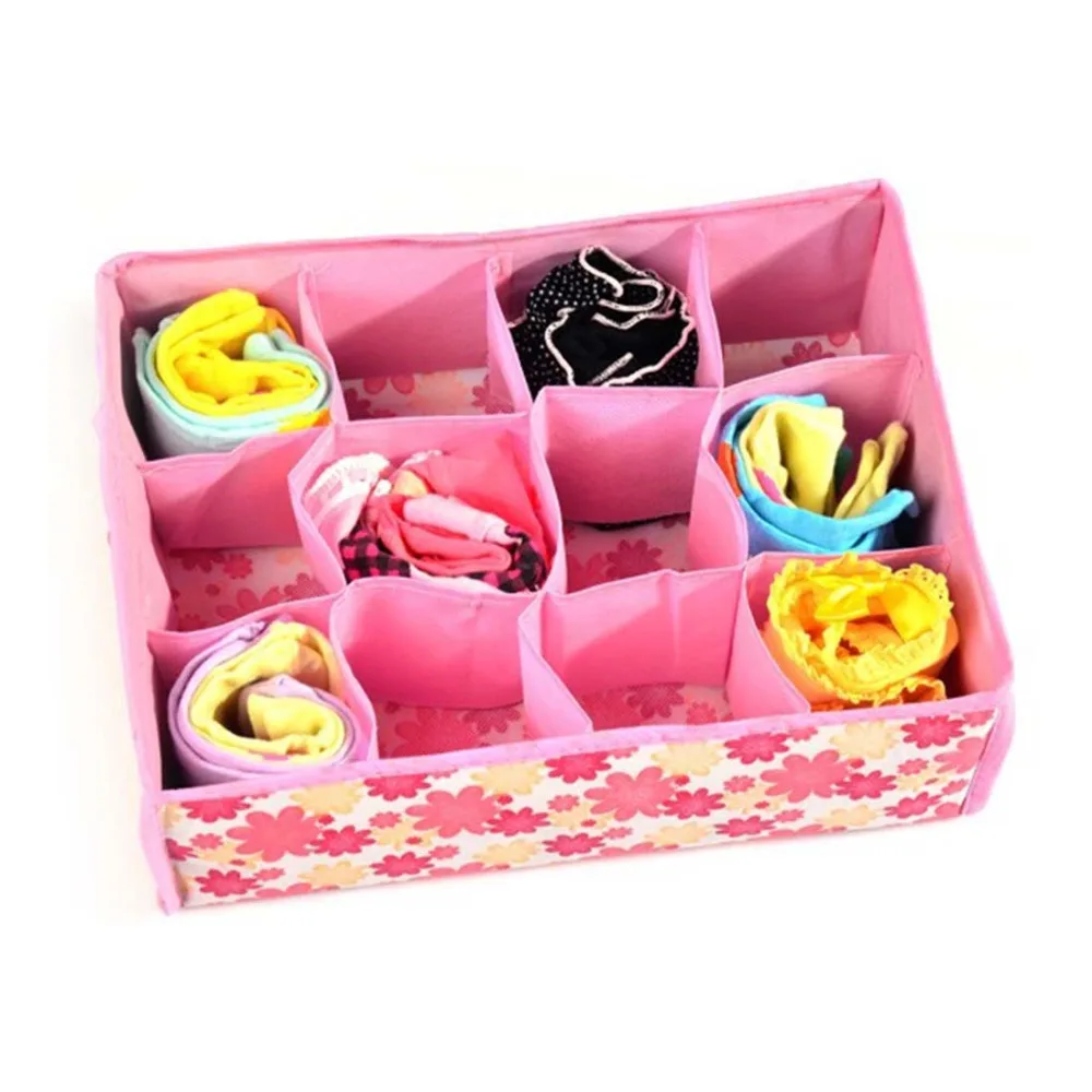 New 12 Grid Bag Non Woven Fabric Folding Case Storage Box For Bra Socks