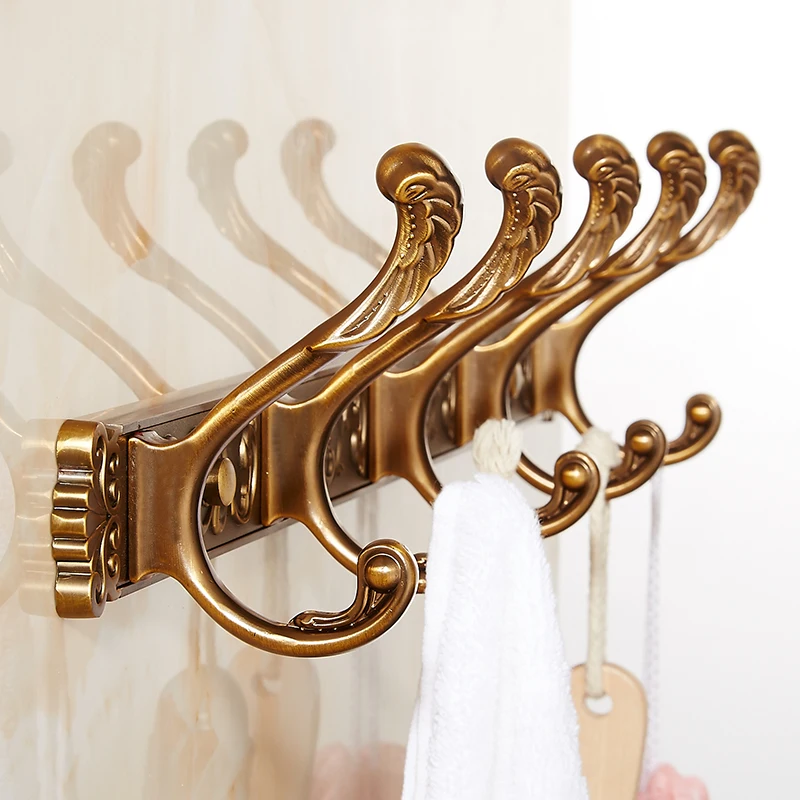 

Robe Hooks Luxury Bathroom Wall Carving Antique Robe Hooks 4-8 Row Hook Coat Hanger Door Hooks For Bathroom Accessories Sj47