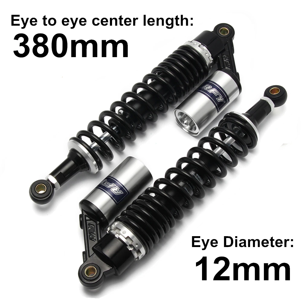 

Universals 380mm 15'' Diameter 12mm Silver Black Motorcycle Rear Gas Shock Absorber Air Suspension For Scooter AVT Quad