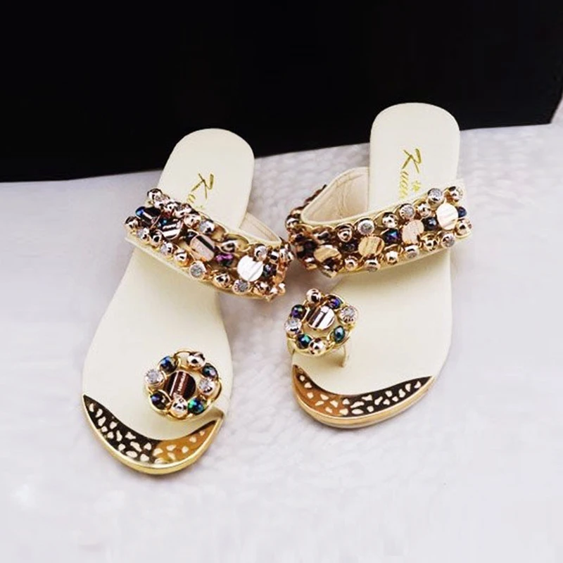 gold diamond flat sandals