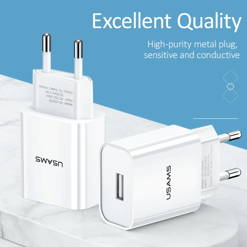 USAMS USB зарядное устройство Быстрая зарядка настенное зарядное устройство для iPhone X iPad 2.1A EU US переходник для samsung Xiaomi зарядное устройство для мобильного телефона
