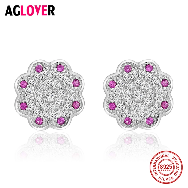 

AGLOVER Forever Clear Purple CZ Fashion 925 Sterling Silver Circle Push-back Women Simple Stud Earrings Fine Jewelry