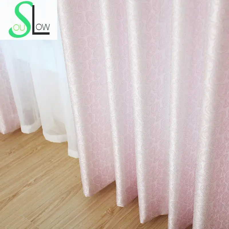 Slow Soul Pink Gold Rose Curtain Jacquard Europe Floral Curtains