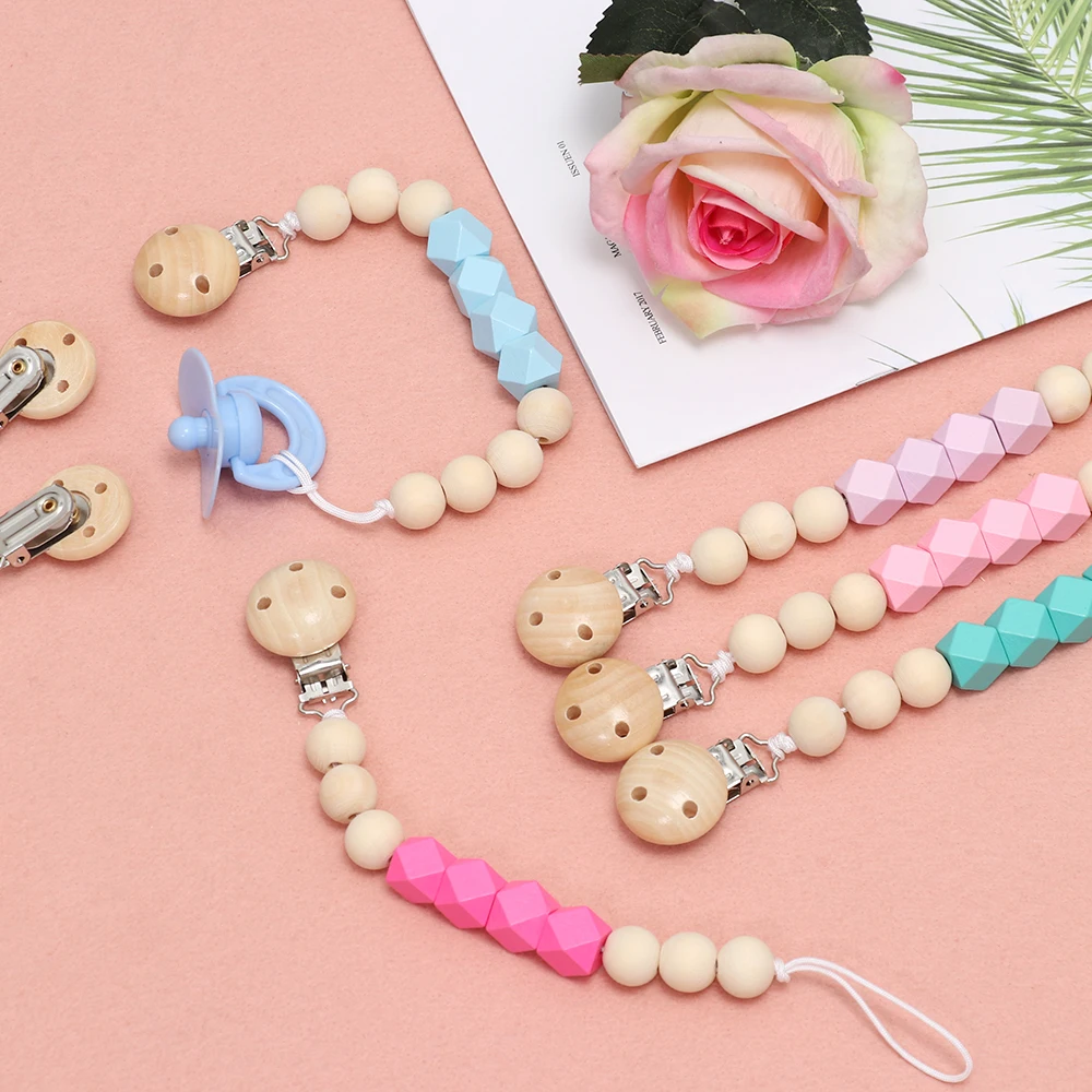 20158NEW Baby Pacifier Clip Chain Wood Holder Chupetas Soother Pacifier Clips Leash Strap Nipple Holder For Infant Feeding