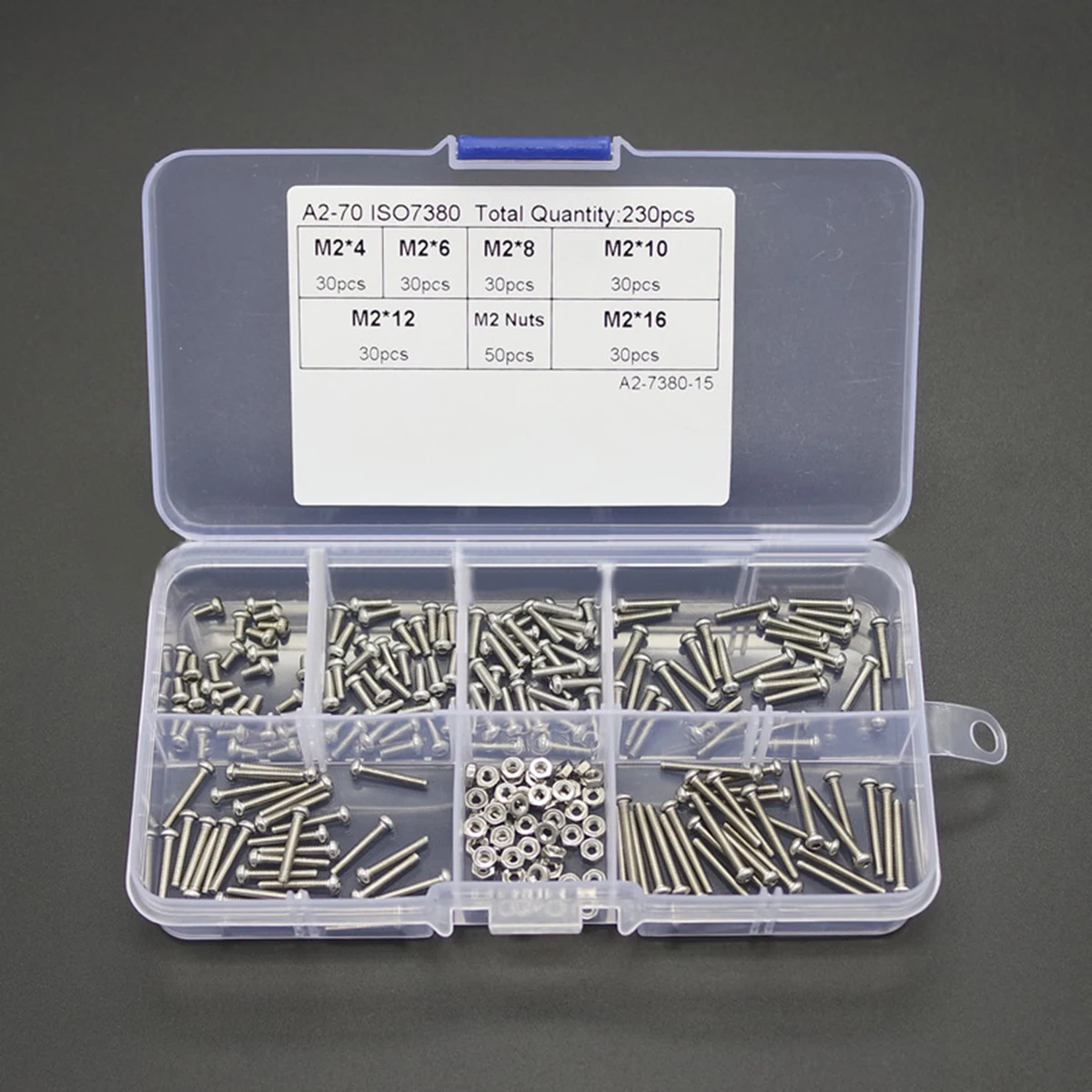 230pcs M2 Hex Screws 304 Stainless Steel Hex Socket Button Head Screw Bolts Nuts For Hardware Tools Accessories