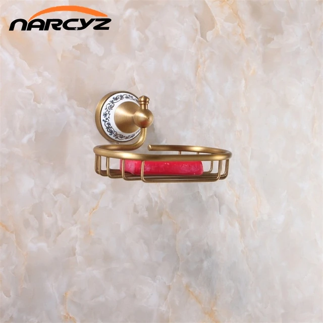 จานสบู่ทองเหลืองโบราณเซรามิคผู้ถือสบู่ทองแดงสบู่ตะกร้าอุปกรณ์ห้องน้ํา Banheiro Bath ฮาร์ดแวร์ชุด 9073K 1