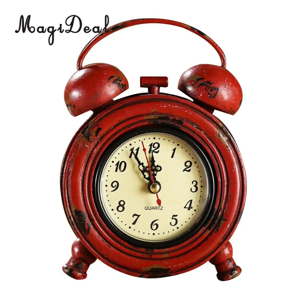 Mute Silent Retro Decorative Round Metal Dial Wall Clock Home Decoration Desk Clock