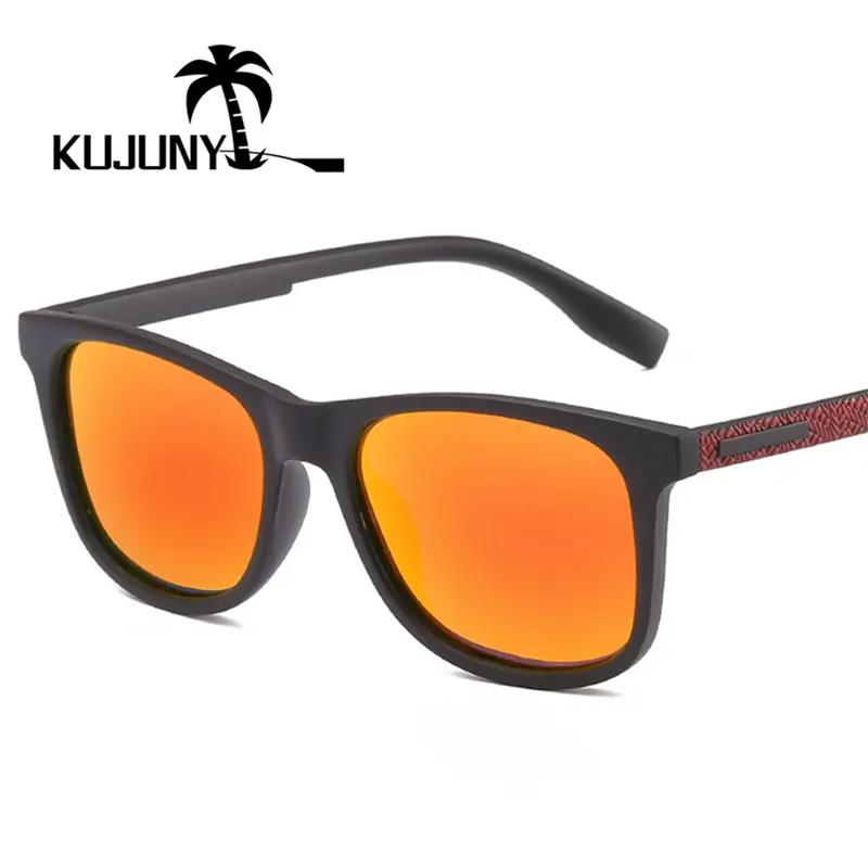 KUJUNY Men Women Polarized Sunglasses Sun Glasses Personalized Temple Retro Eyeglasses Driver Driving Polarizing Eyewear - Цвет линз: Красный