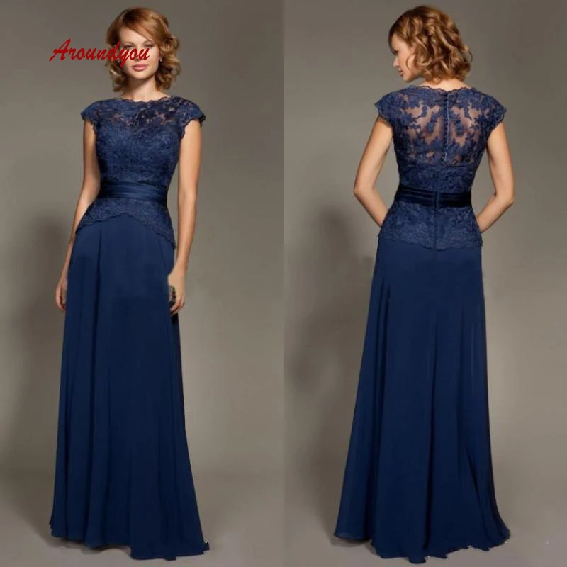 

Navy Blue Lace Mother of the Bride Dresses for Wedding Party Plus Size Evening Gowns Groom Godmother Dinner Dresses 2018