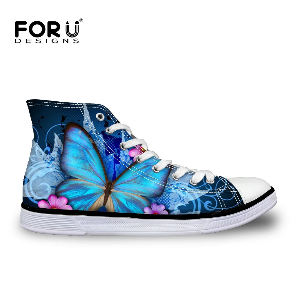 

FORUDESIGNS Women Sneakers 2018 Animal Butterfly Printed High Top Canvas Shoes Casual Vulcanize Flat Shoes Female Lace up Shoe