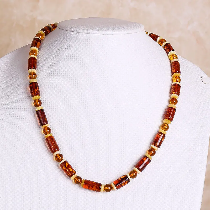 JIUDUO jewelry European Import Genuine Natural Amber Necklace Cooper Fire Cooper Honey Wax Cooper Multi Po Elliptical Necklace