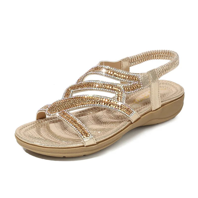 

Summer Women Sandals 2019 Fashion Sexy Rhinestone Breathable Gladiator Sandals Women Walking Casual Shoes Flat Sandals