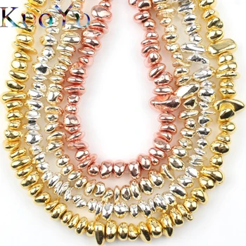 

Natural Irregular Golden Slivery Plated Hematite Beads Flat Loose Stone Beads For Jewelry Making Diy Fashion Bracelets 15"inches