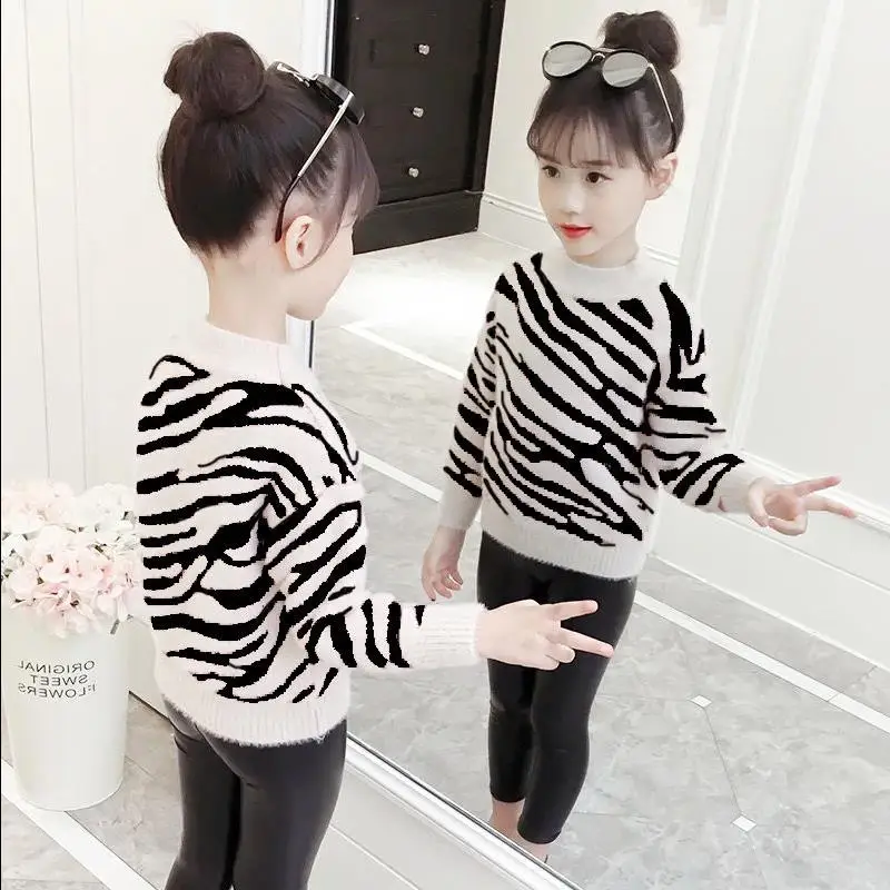 

2019 Girl Autumn Winter Model Imitation Sable Fur Pullover Knit Sweater