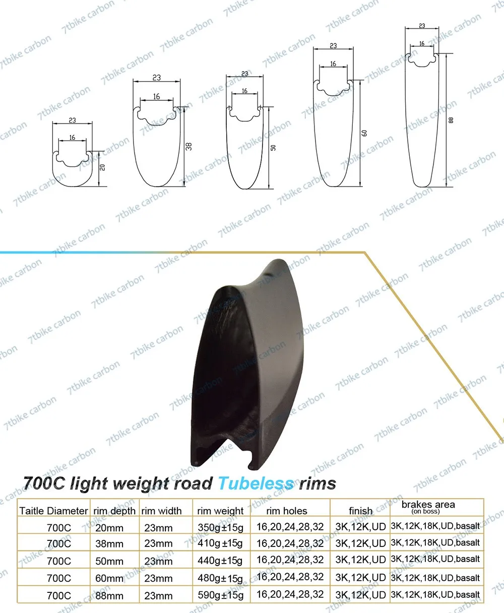7-TIGER карбоновые дорожные колесные диски 700c 88 мм u-образный трубчатый 20 отверстий 24 Отверстия 3 k/ud/12 k матовый