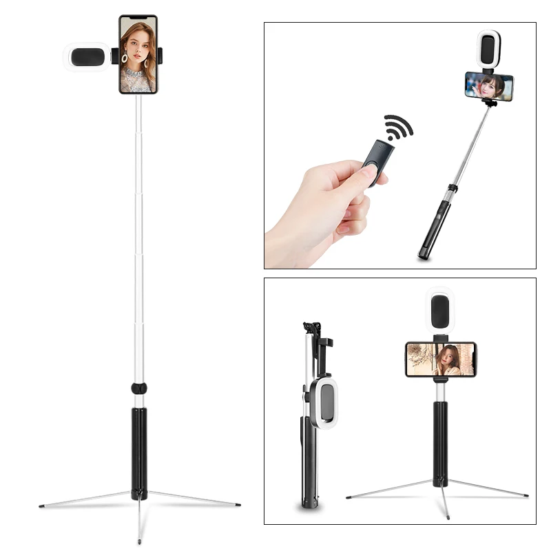 

66 inch Extendable Selfie for Vlog Living Broadcast Vertical Shooting Selfie Stick Tripod with LED Video Light Wireless Remote