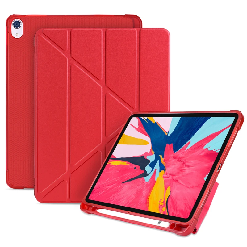 

Slim Silicon Clear TPU Back Shell Leather Case for iPad Pro 11 inch 2018 Foldable Stand Smart Cover for iPad Pro With Pen Slot