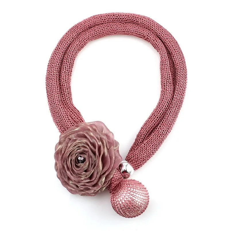 Florosy нагрудник Веревка Цепь ручной работы массивный большой кулон в форме цветка ожерелье для женщин модные новые длинные бусы ювелирные изделия из искусственного жемчуга - Окраска металла: pink