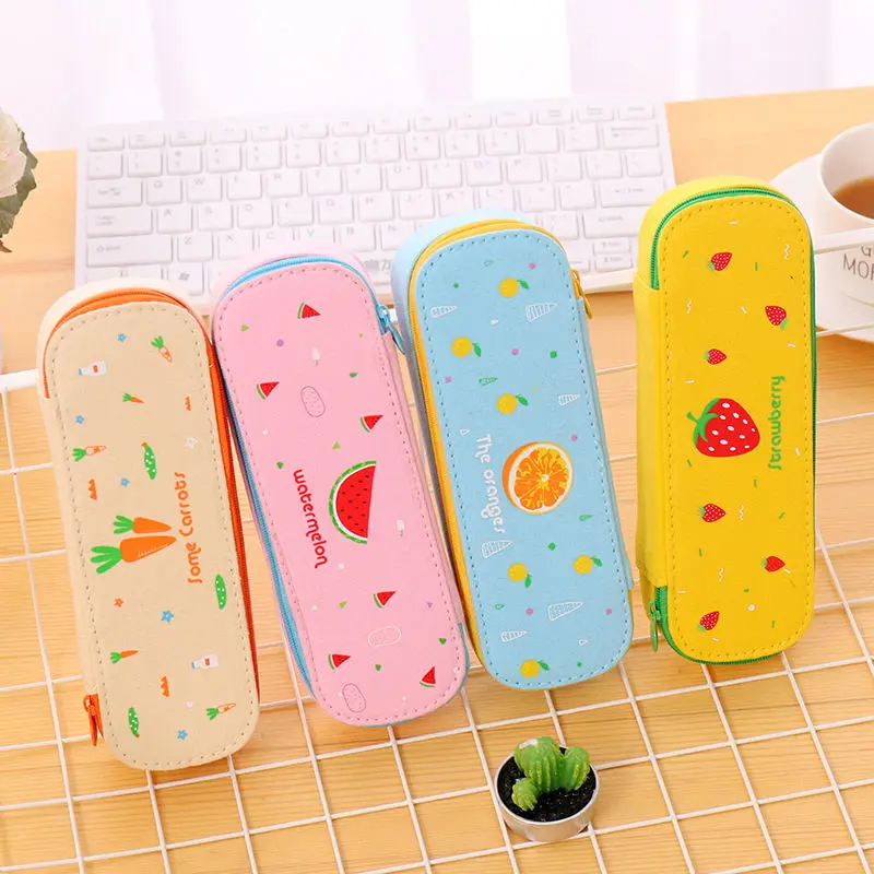 

Coloffice Cute Small Fresh Fruit Four-corner Canvas Girl Large Capacity Zipper Pencil Bag Multi-function Students Stationery 1PC