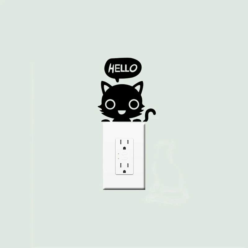 

11*12cm Cat Say Hello Home Decor Light Switch sticker Art Cute Socket Decoration Pattern Wall Decals Vinyl DIY Stickers LC1303
