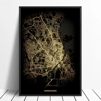 

Copenhagen City Light Maps Custom World City Map Posters Canvas Prints Nordic Style Wall Art Home Decor