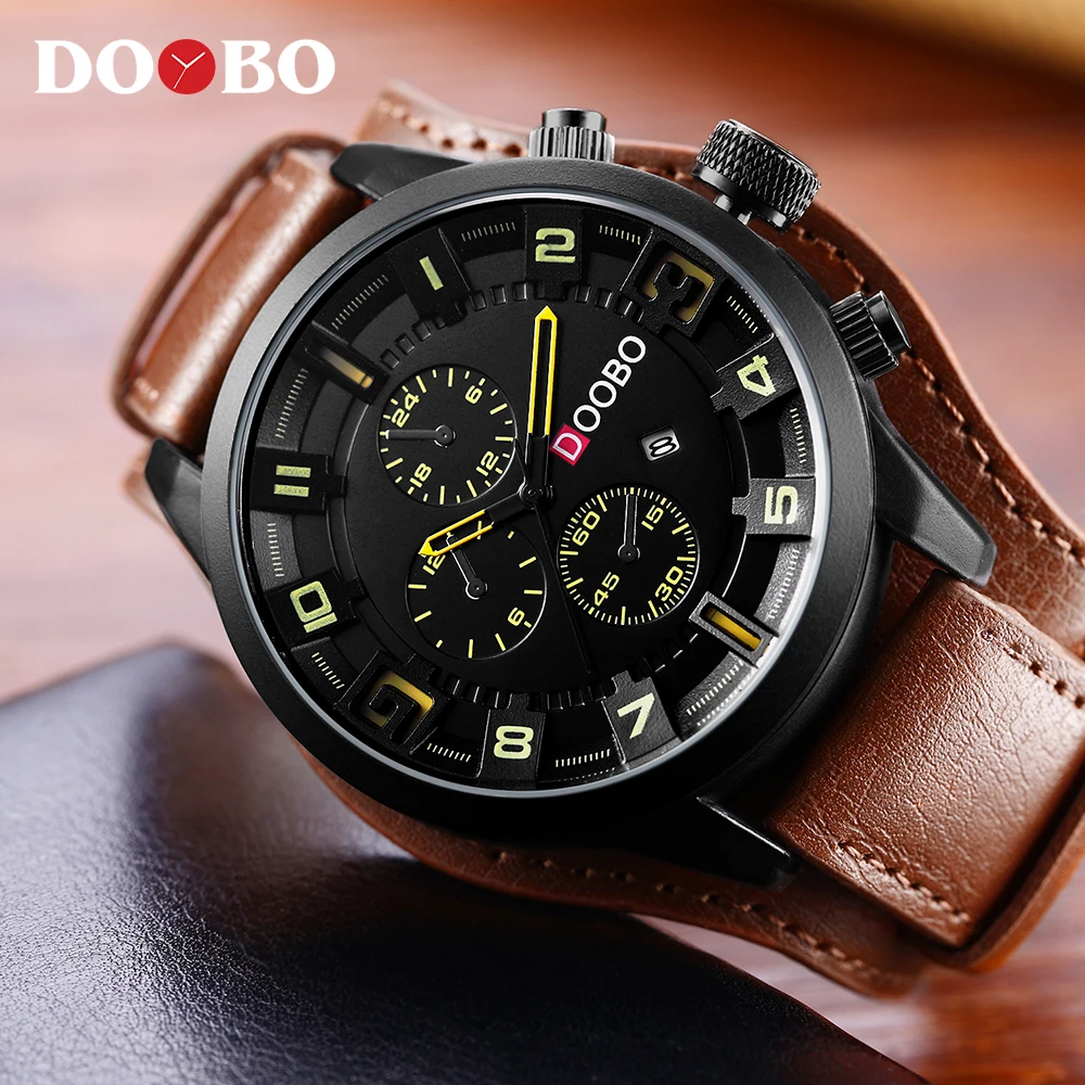 DOOBO Men's Casual sport Quartz Watch Mens Watches Top Brand Luxury Quartz-Watch Leather Military Watch Wrist Male Clock Drop