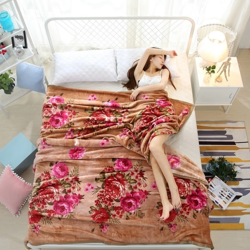 

chinese style flowers printing Blanket Fleece soft bedsheet winter bedding/sofa Throws Twin Full Queen Double size plaids