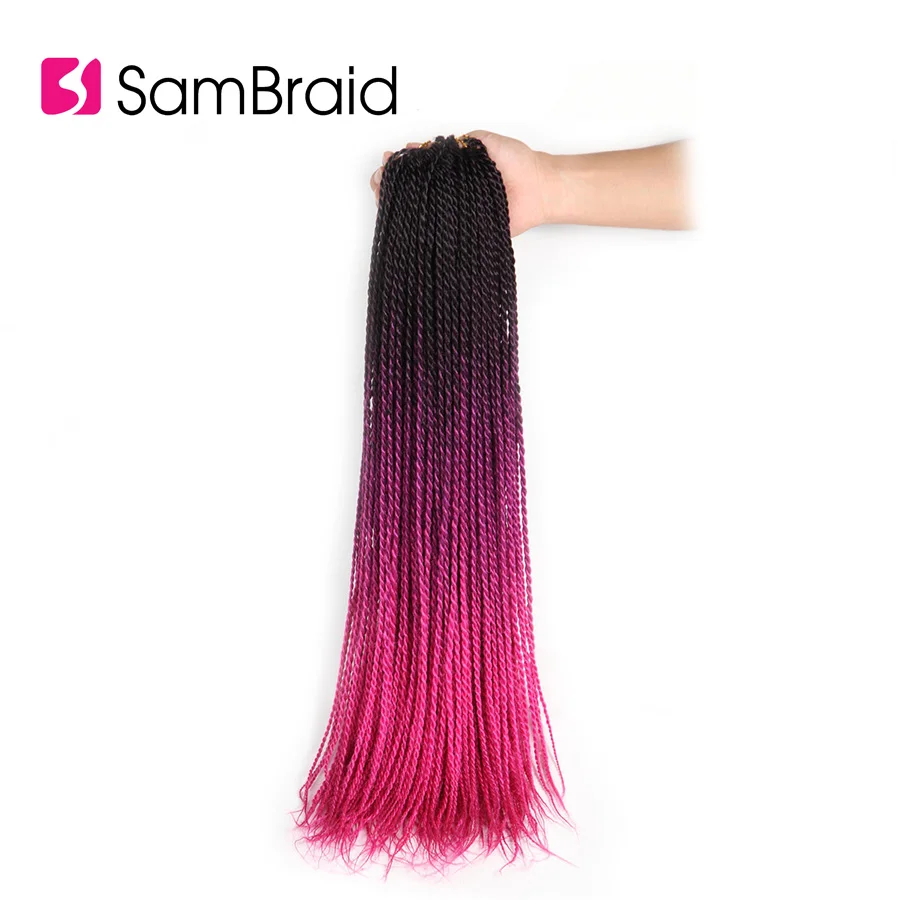 SAMBRAID Сенегальские крученые вязанные волосы косички 24 дюйма 30 прядей/упаковка синтетические плетеные волосы для наращивания серый розовый цвета Омбре