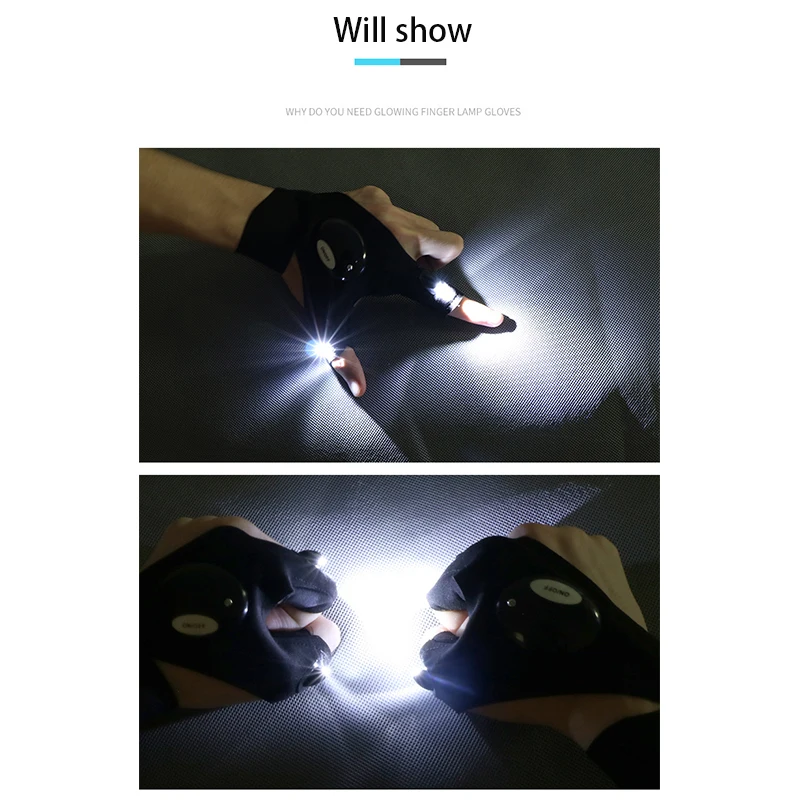 Инструменты для ремонта без пальцев перчатки со светодиодами на открытом воздухе для кемпинга, ночной рыбалки, светящиеся легкие перчатки