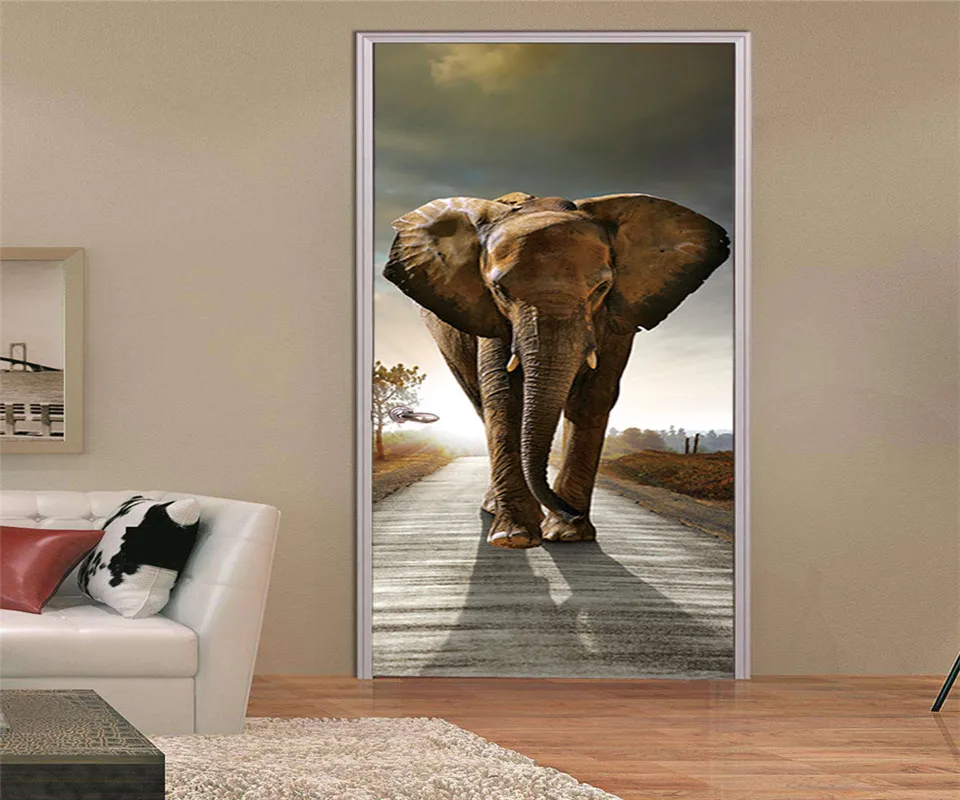 Новая Африка слон яркая наклейка на дверь животное Гостиная Спальня украшение Наклейка 3D DIY деревянная дверь настенная самоклеющаяся плакат