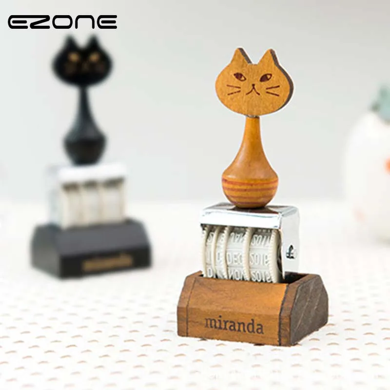 

EZONE 1PC Cat Retro Style Date Digital Seal Diy Roller Knob Seal Diary Cane Seal 2 Options Office Stationery Rubber Stamp Badge